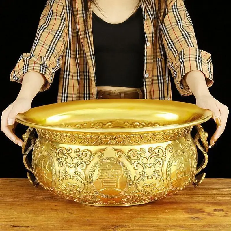 Treasure Ornament, Double Dragon Copper Bowl, Living Room and Shop Decoration, Handicraft