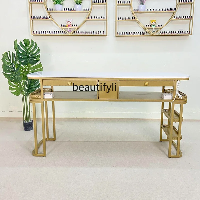 

Nordic Nail Table and Chair Double Layer Nail Table Tempered Glass Nail Table Marble Top Light Luxury