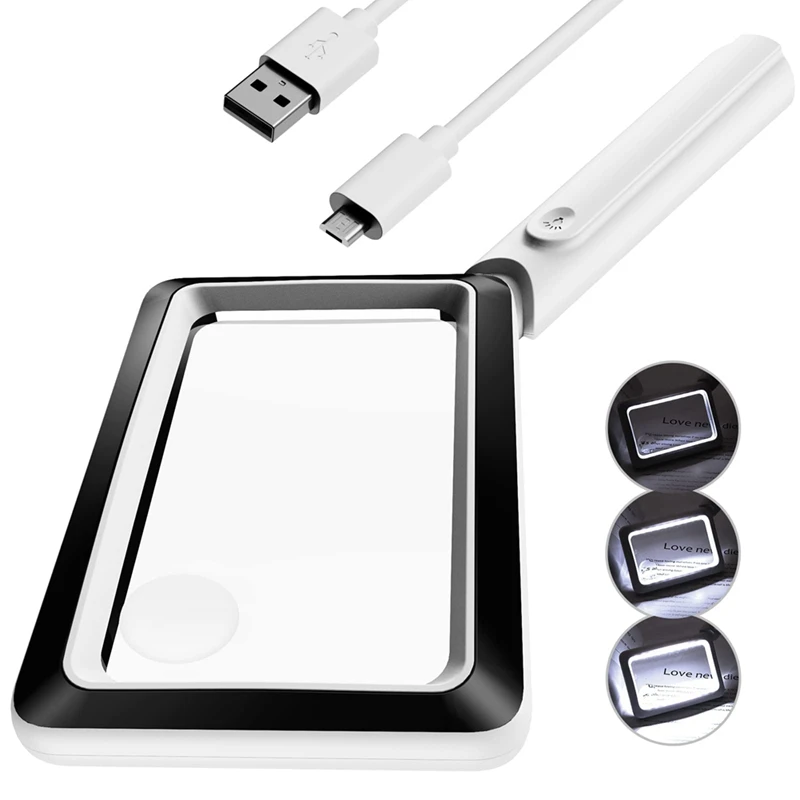

ABGR-4X Rechargeable Magnifying Glass With Light 20Leds, Handheld Rectangular Page Lighted Magnifier, 3 Brightness Modes