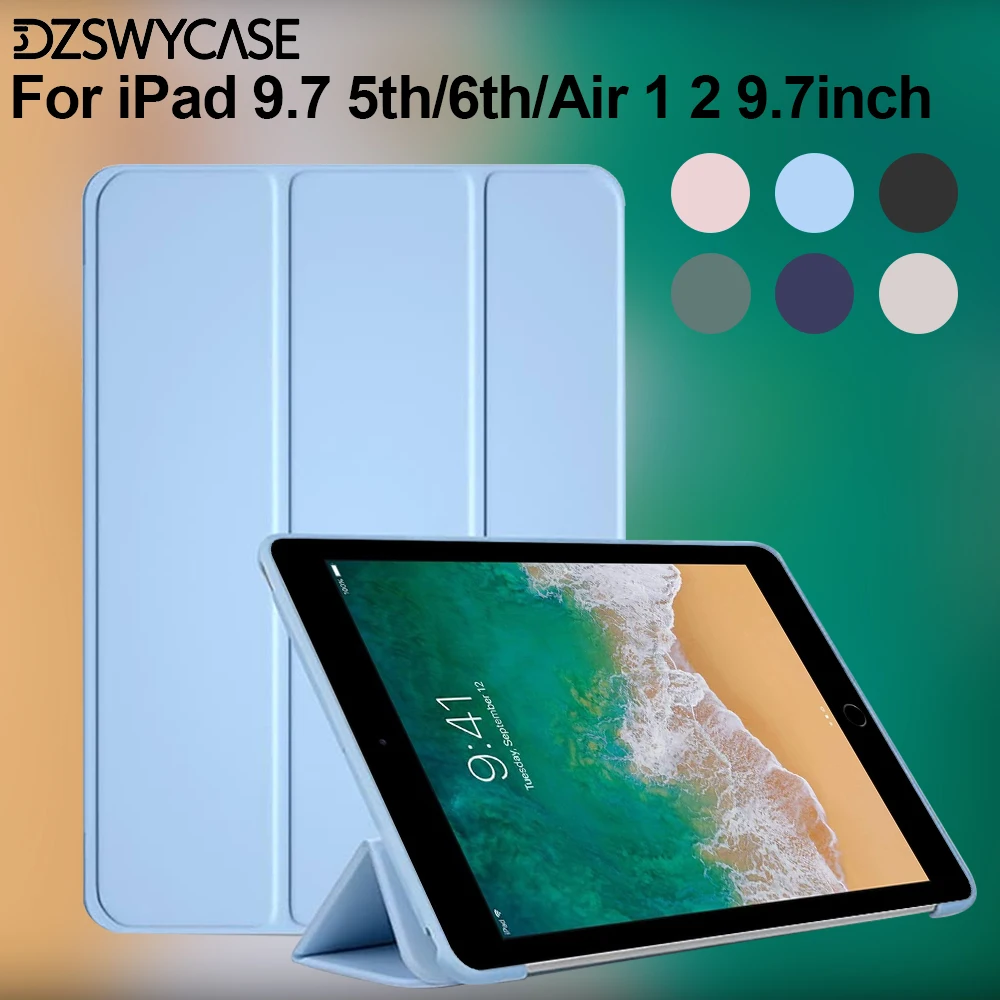 

Case for iPad 9.7 5th/6th, for iPad Air 1 2 9.7 inch, Slim Stand Soft Back Shell Smart Cover, Tri-Fold Folio & Auto Wake / Sleep