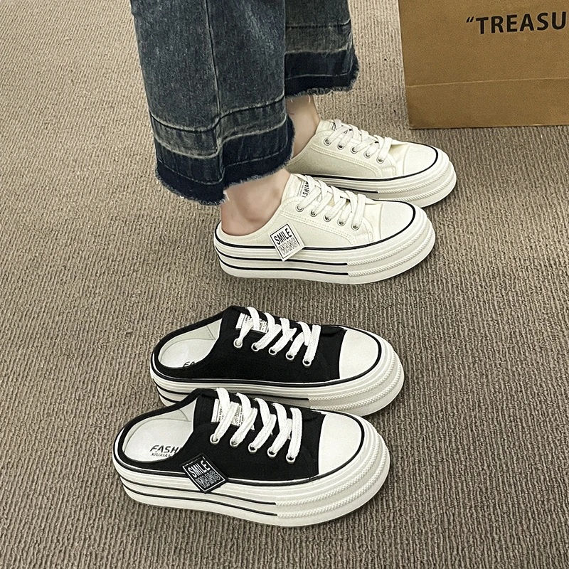 المرأة قماش نصف النعال تنفس أحذية رياضية كاجوال للنساء منصة أحذية فلكنيز الراحة الانزلاق على المتسكعون Zapatos Mujer #3