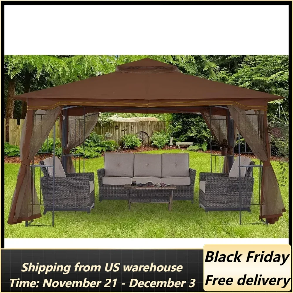 

11x13 Gazebo, Patio Outdoor Gazebos with Netting Screen Walls and Corner Shelf Design, Patio Gazebo