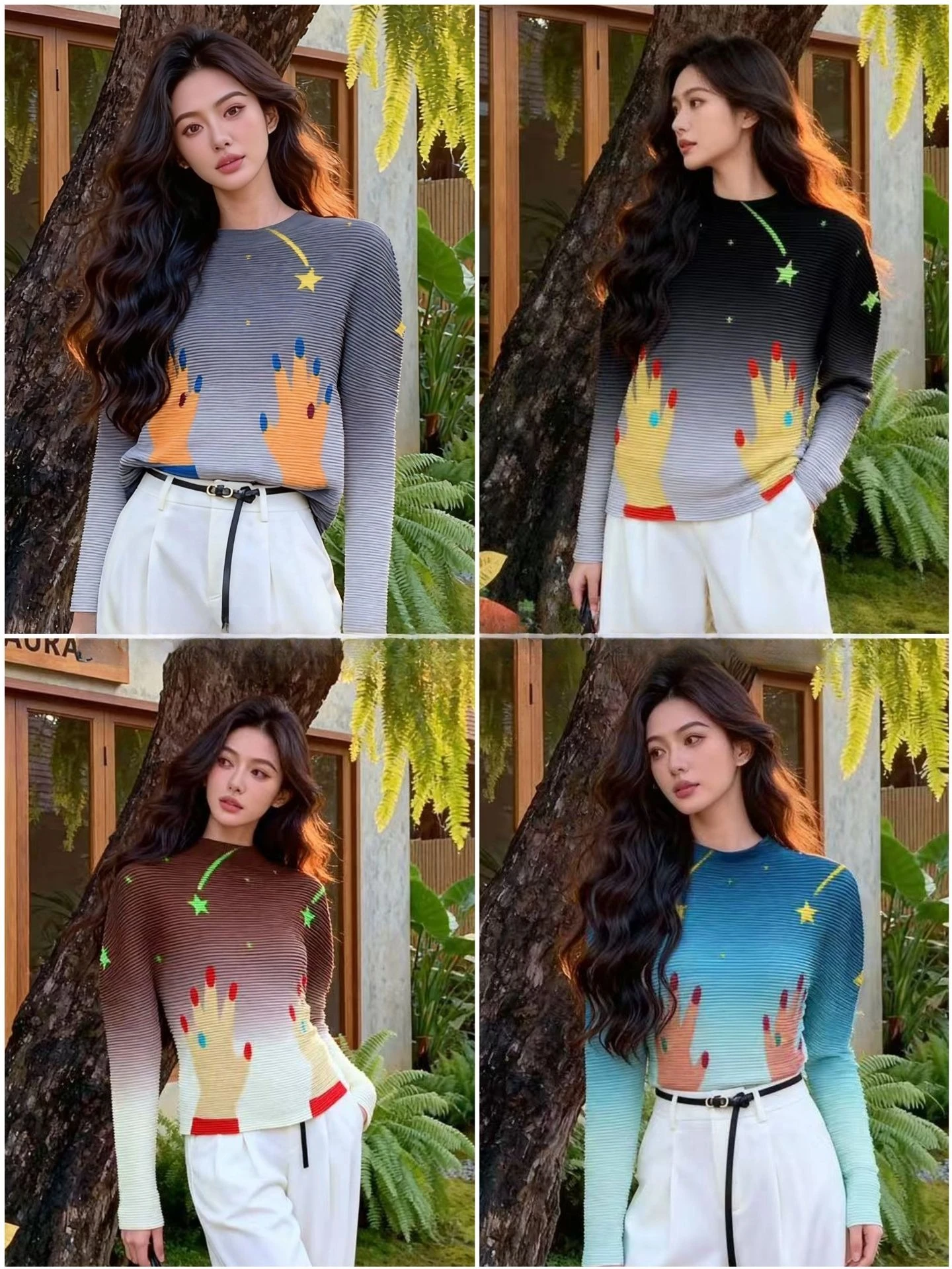 

Miyake Pleated 2025 Fall and Winter New Slim Niche Design Sense Long-sleeved Inner Pleated Fashion Slim Half-high Neck Tops