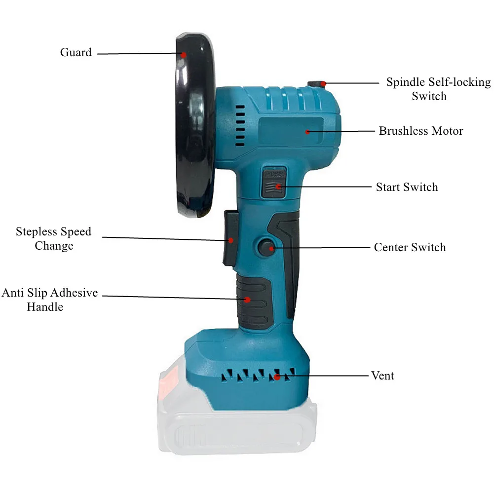 Imagem -03 - Brushless Mini Angle Grinder 100 mm Polimento Máquina de Corte Rotatable Cordless Woodworking Grinder Fit para 18v Makita Bateria