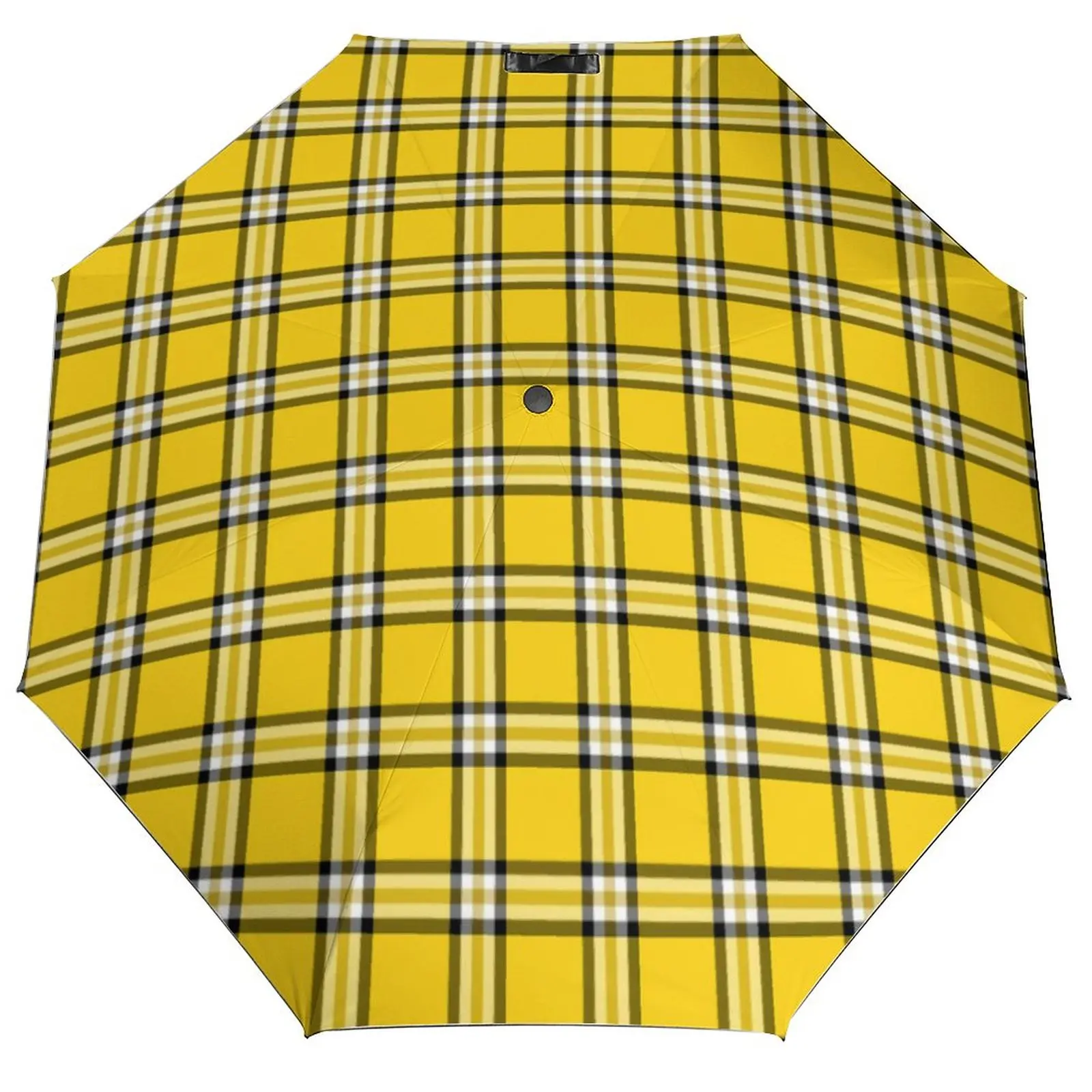 Yellow Plaid Umbrella Black Lines Print Auto Windproof Umbrella Charm Design Rain Folding Umbrella