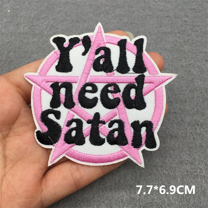 U ALL NEED SATAN Embroidery Patches for Clothing Cute Iron on Patches Stripes Diy Appliques Patches on Clothes Stickers