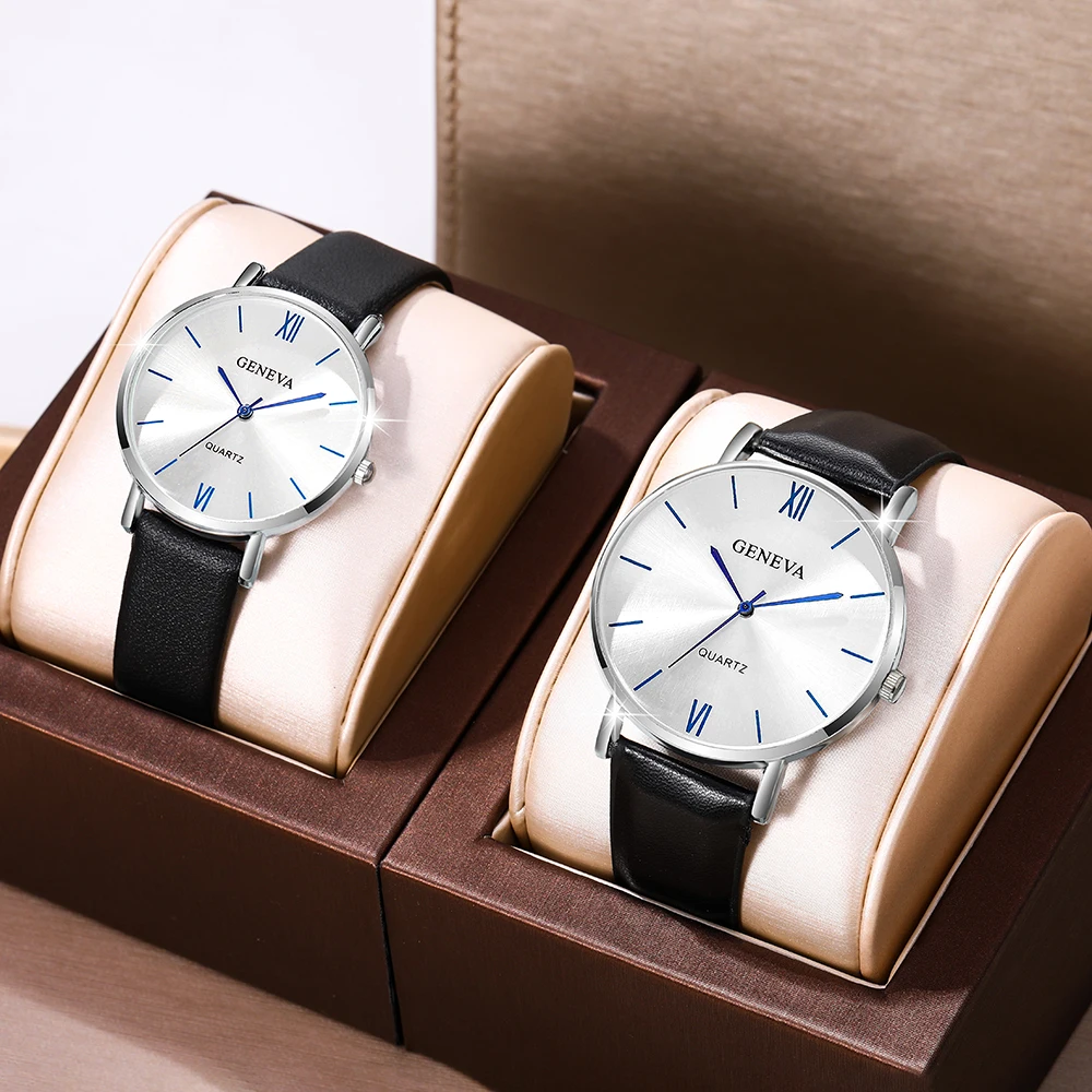 3PCS Set Couple Fashion Casual Leather Watches Ladies Simple Dial Quartz Wristwatches Dress Clock Montre Femme