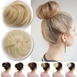 Snoilite Synthetic Blonde Straight Hair Bun Scrunchie Drawstring Chignons Bun Hairpieces Adjustable Hair Ponytails Extensions
