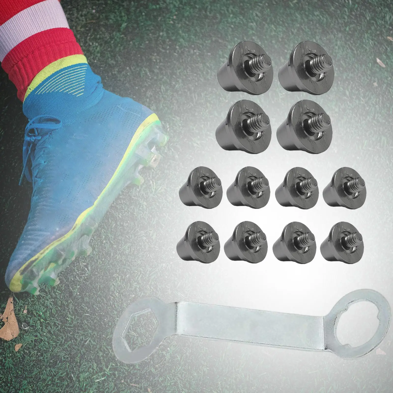 

12Pcs Football Shoe Spikes Replacement Spikes Firm Ground with Wrench Portable Soccer Studs Rugby Shoes Studs for Outdoor