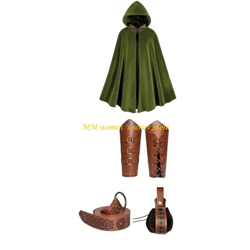 Q39C 5 Piece Hooded Costume Set with Matching Belt, and Arm Bracers