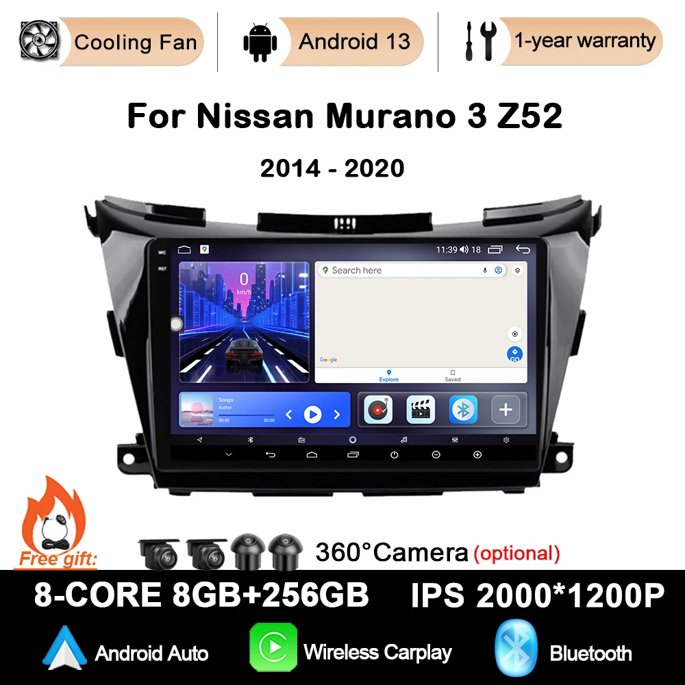 

For Nissan Murano 3 Z52 2014 - 2020 Android 13 Multimedia Player 5G WIFI bluetooth speak QLED Screen Radio Stereo GPS Navigation