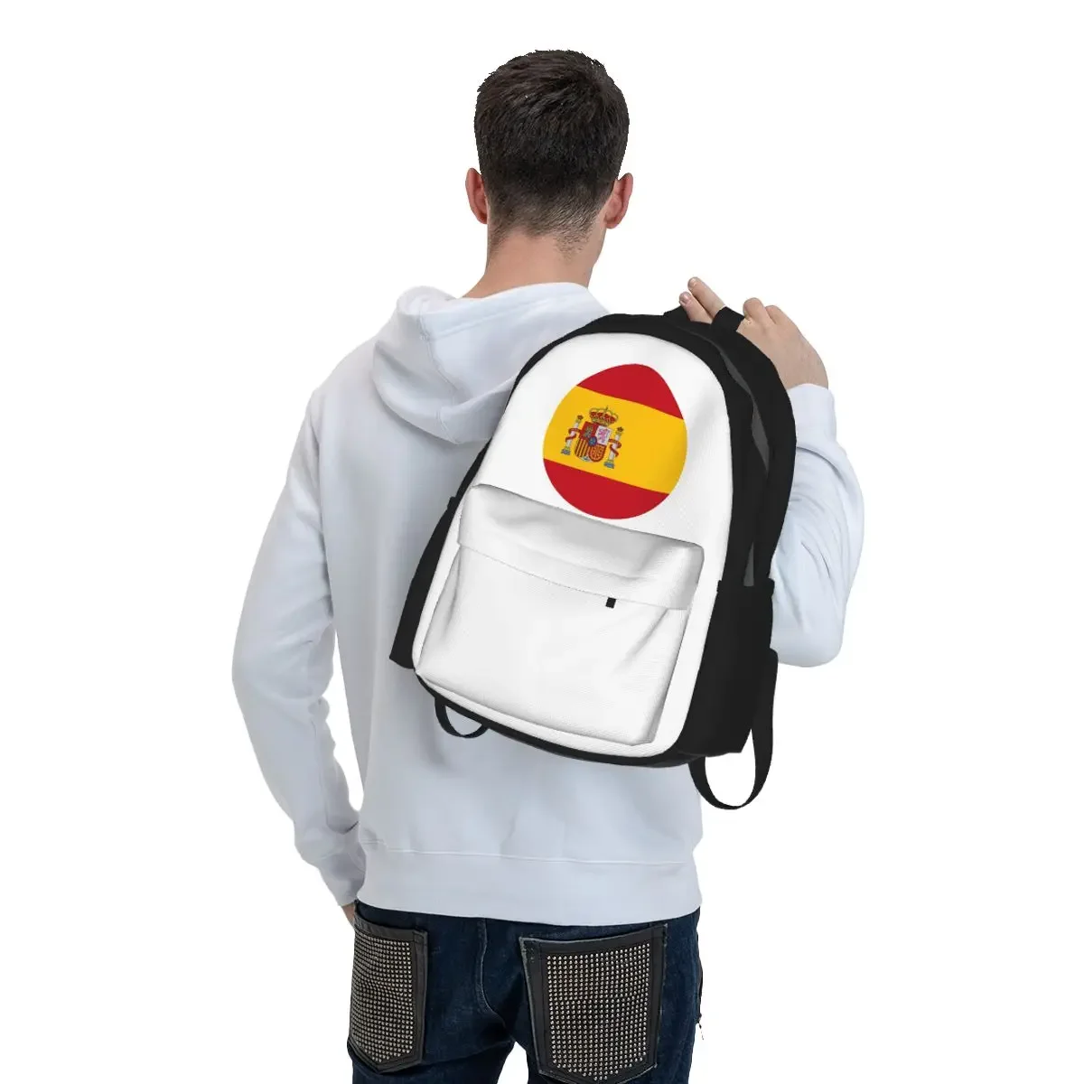 Spain Spanish Flag Round Backpack Student BookBag Children School Bag Laptop Shoulder Bags for Men Women