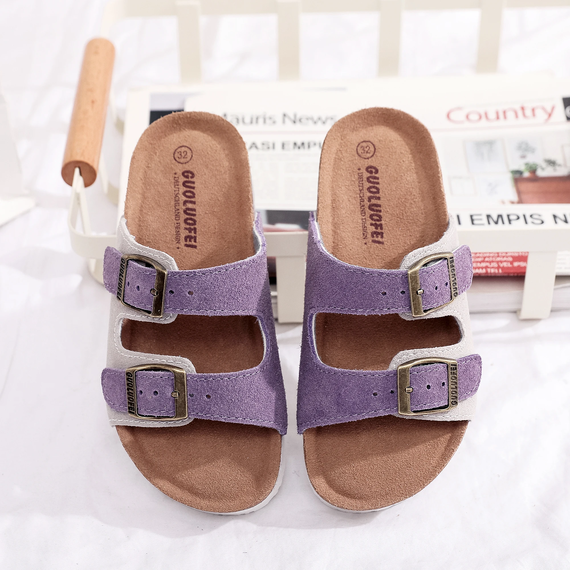 Guoluofei Arizona Cork Sandals, Adjustable Buckle Comfort Slides for Men, Cow Suede Cork Insole Summer Sandals Women Footwear view 5