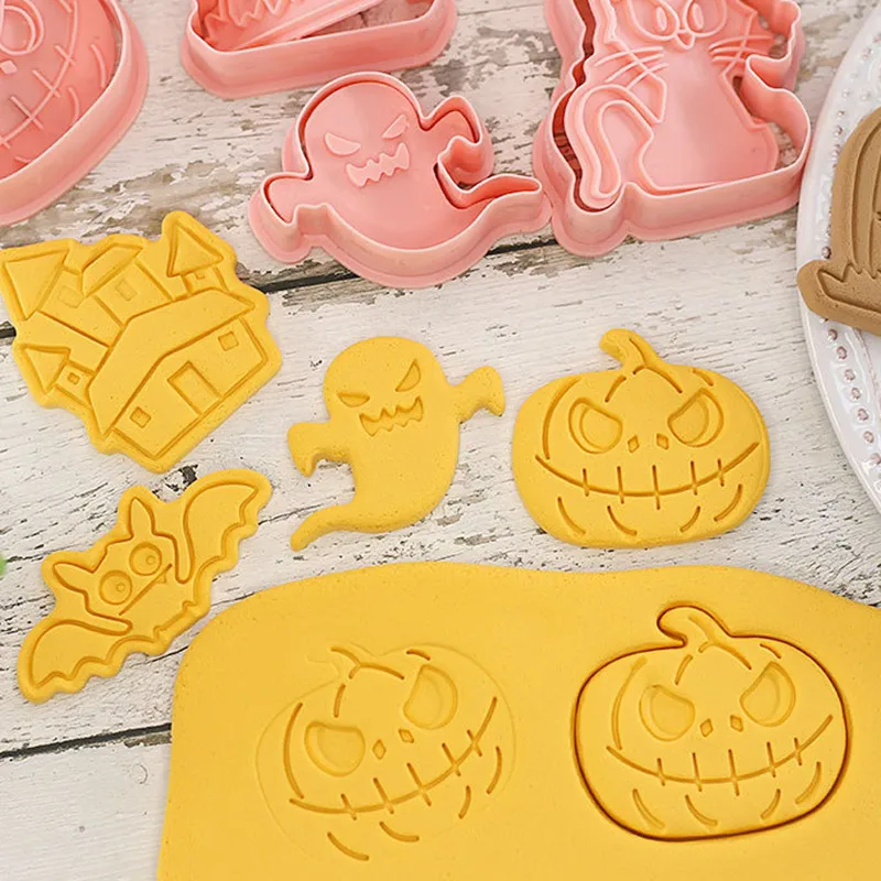 8Pcs/Set Cartoon Halloween Biscuit Mold Pumpkin Spider Bat Black Cat Shape Cookie Cutter Stamp Fondant Cake Decoration Tool