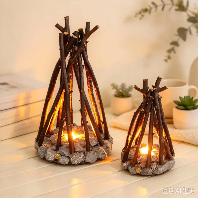 Retro Handmade Tree Branch LED Night Light, Ecological Stone Ambient Lamp Desktop  Light for Home Bar Counter Table Decor