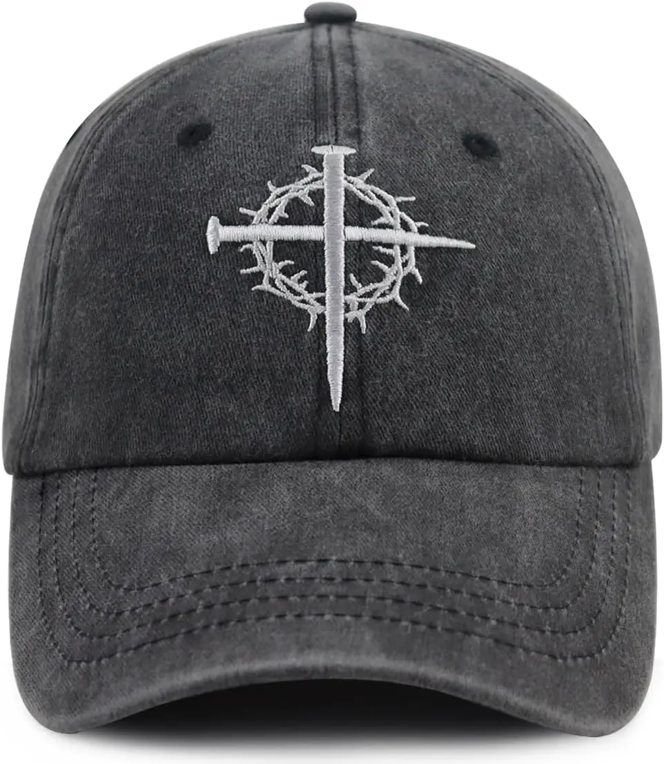 

Jesus Cross Nail Hat for Men Women, Funny Adjustable Cotton Embroidered Christian Religious Faith Baseball Cap