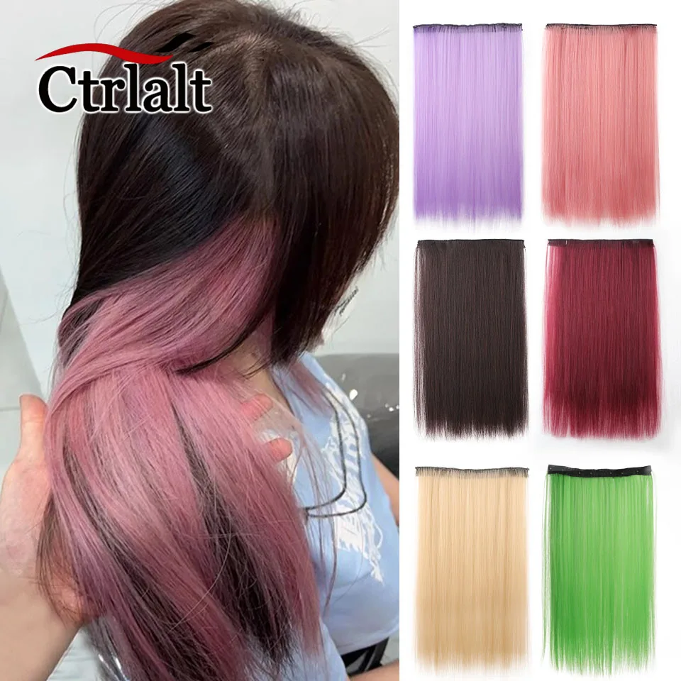 Synthetic 50cm 4 Card Color Straight Hair Wig Pink Black Brown Purple Green Blue Long Straight Hair Christmas Halloween Hairstyl