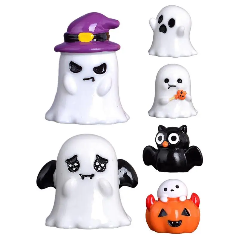 Miniature Figurine Cartoon Pumpkin Ghost Micro Landscape Ornaments For Halloween Decorations Home Office Desk Room Decor