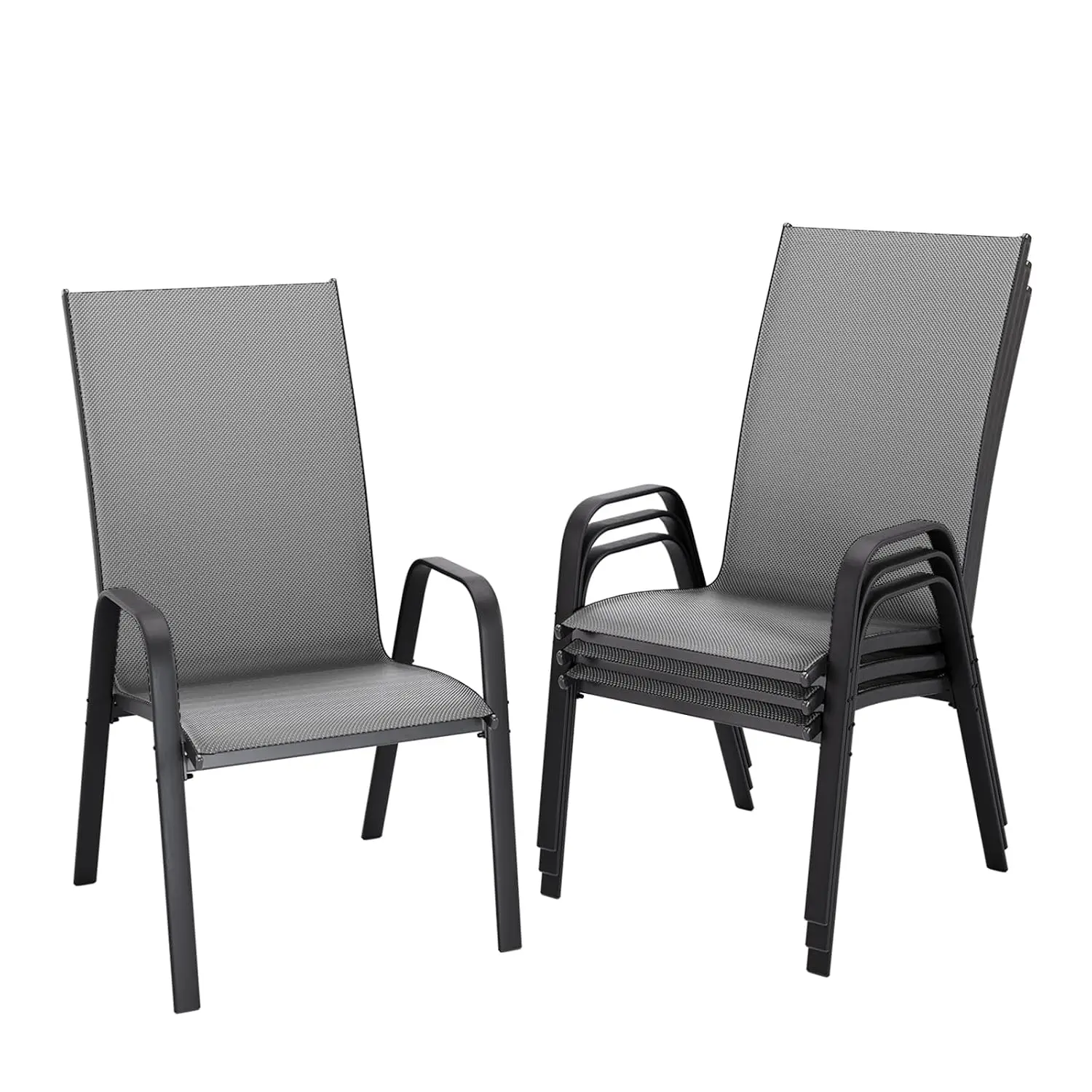Deep Gray Stackable Patio Chairs 4-Pack, Textilene Steel Frame High-Back Seat for Lawn Garden Deck Poolside, Customized
