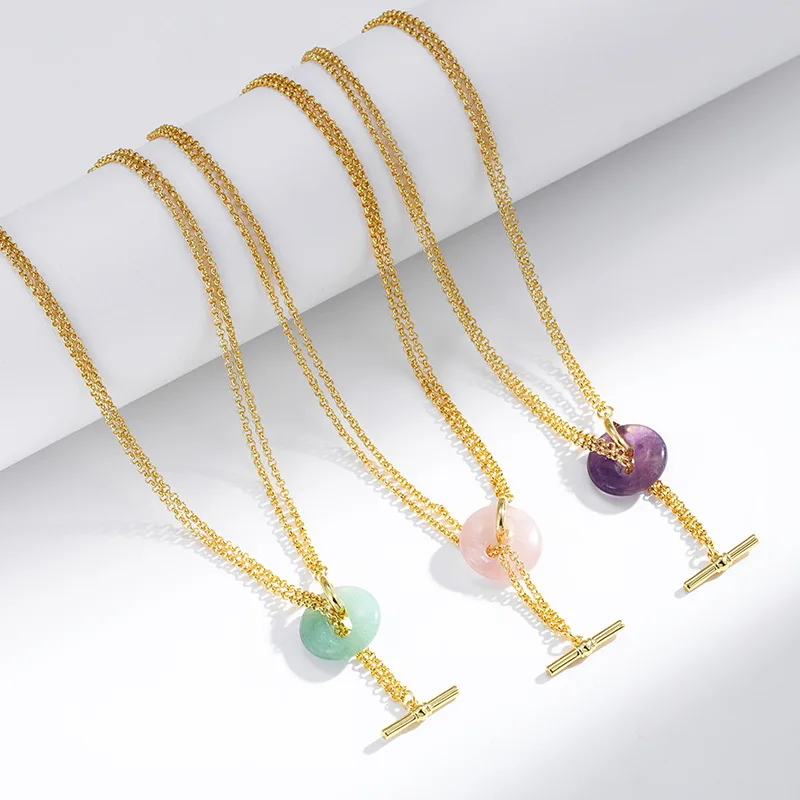 Kenger OT buckle necklace women's copper plated real gold natural gemstone adjustable collarbone chain, retro pendant treatment