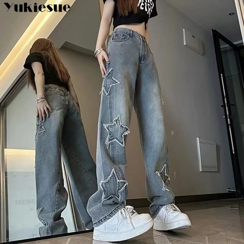 

Spring Women Vintage Y2k Baggy Jeans High Waist Oversized American Trouser Denim Wide Leg Streetwear Straight Basic Pants