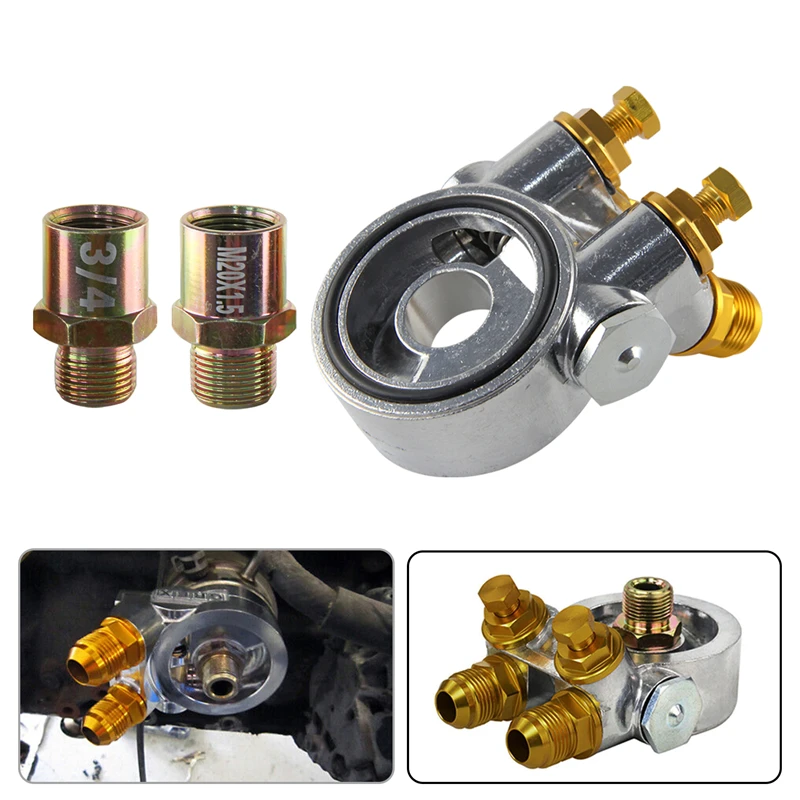 

AN10 Oil Filter Universal Cooler Sandwich Plate Block Adapter Thermostat 3/4" -16UNF & M20*1.5 And 1/8"NPT Aluminum Silver