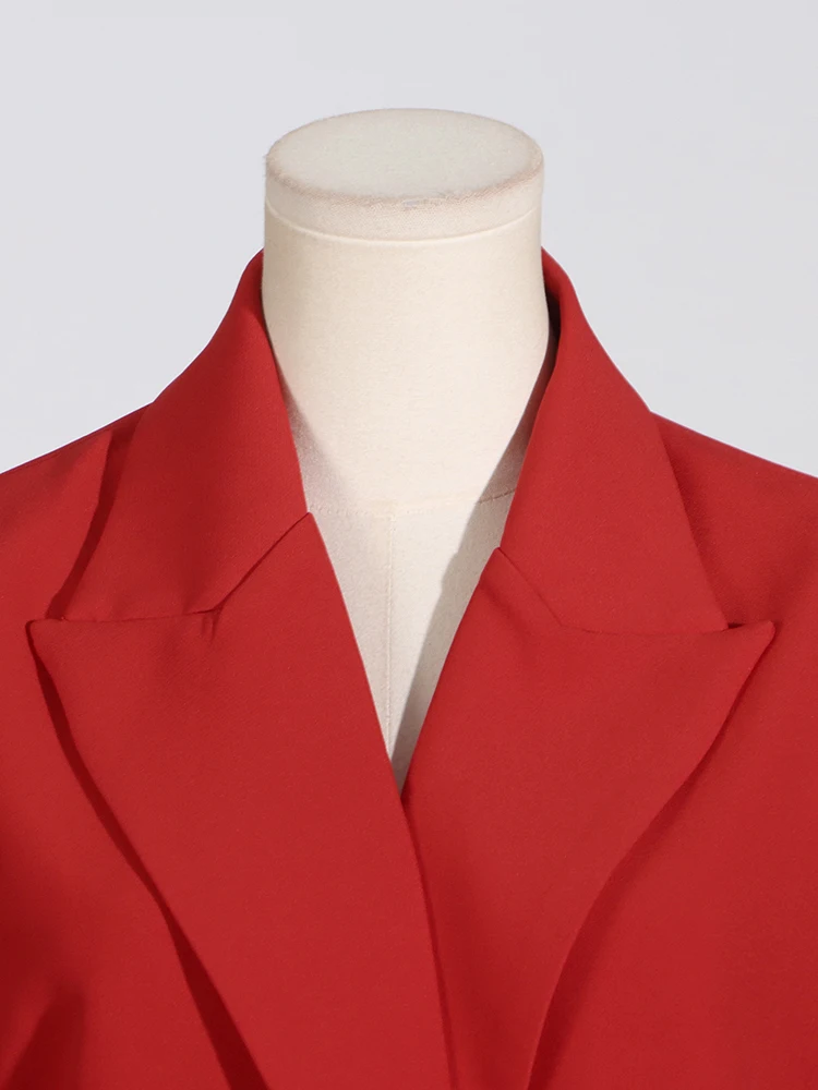 VGH Red Casual Patchwork Bowknot Jacket For Women Notched Collar Long Sleeve Elegant Blazers Female Fashion New Clothing 2024