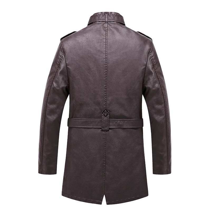 Gorasion New Men's Mid Length Stand Collar Leather Jackets Autumn Winter Fleece Thickened Trench Coats Leather Jackets