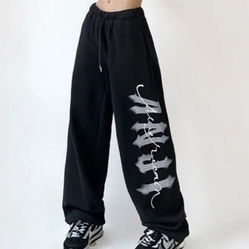 Pantaloni lunghi jazz da donna con coulisse a vita alta Pantaloni casual High Street Y2k Pantaloni hip-hop per abbigliamento sportivo da strada stile americano