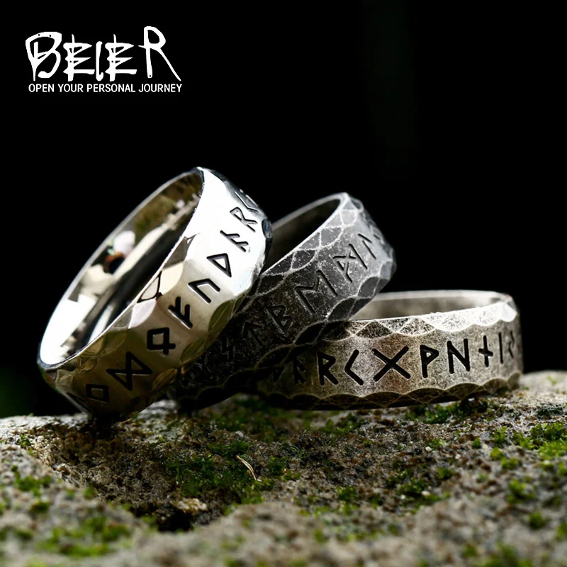 BEIER Northern Europe retro Viking Style Gothic Stainless Steel Simple lattice surface letters tattoo For Men Jewelry BR-R202