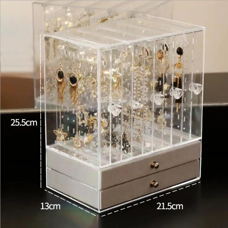 Luxury Transparent Acrylic Jewelry Storage Box Earrings Display Case Nordic Jewelry Storage Box Large Capacity 360 Drawer Gift