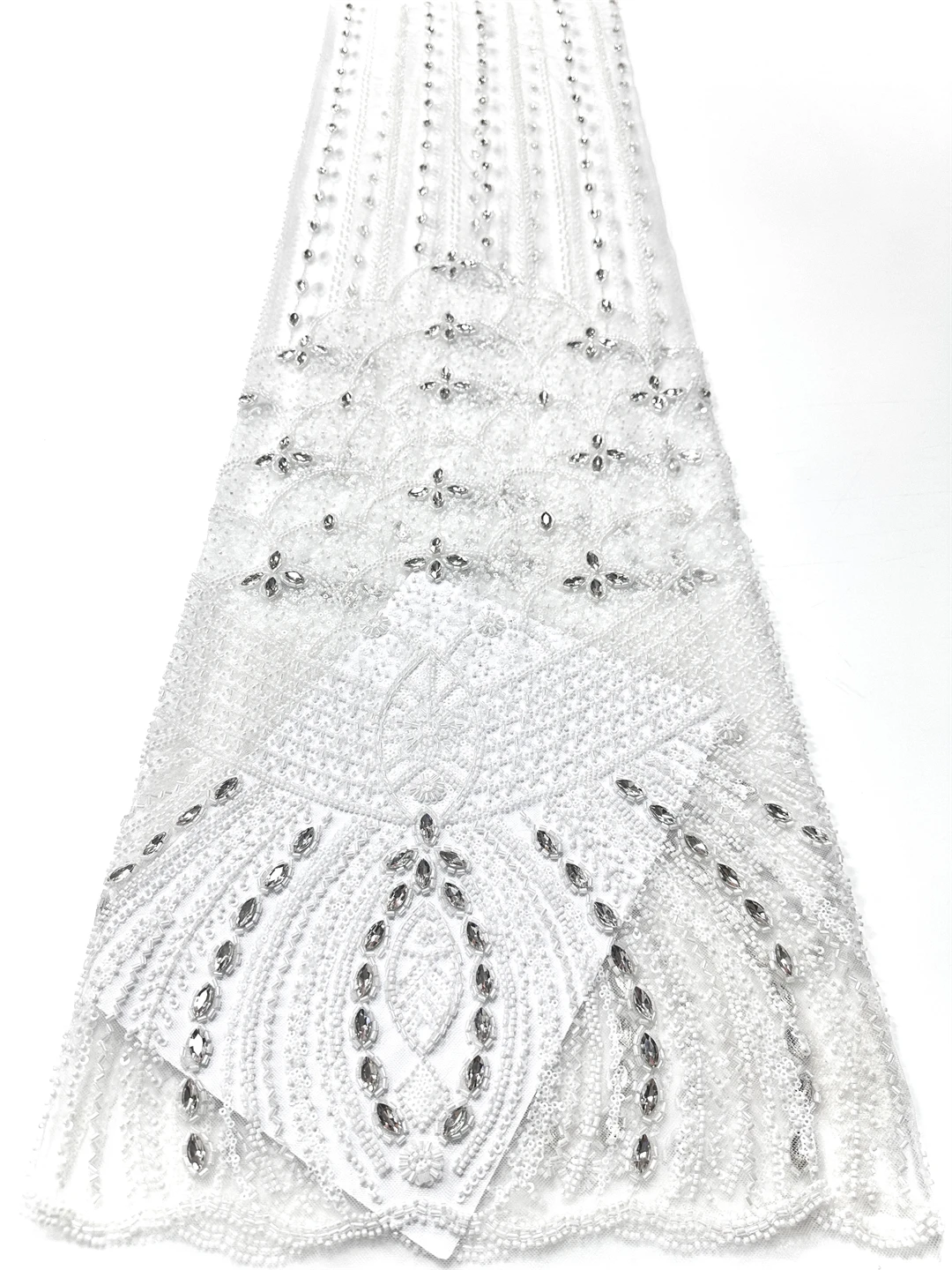 

Luxury African Lace Fabric White Tulle Lace Fabric 2026 5Yards Heavy Beaded Sequin Tulle Lace for Party Wedding Dresses