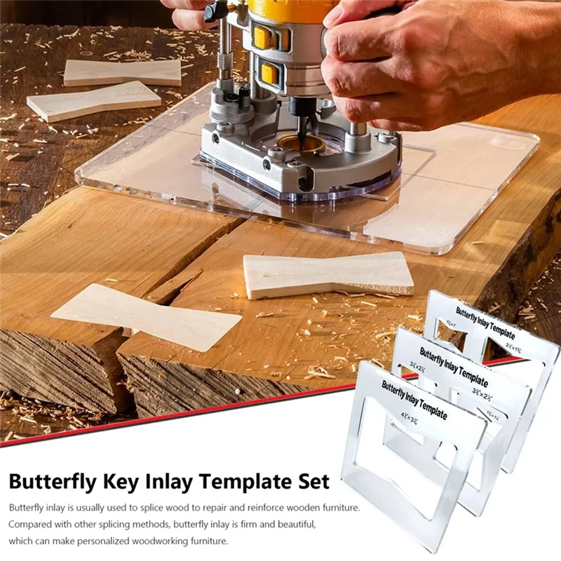 Professional Butterfly Inlay Template And Router Templates Transparent Wooden Joint Marking Ruler Set For Woodworking-A79G