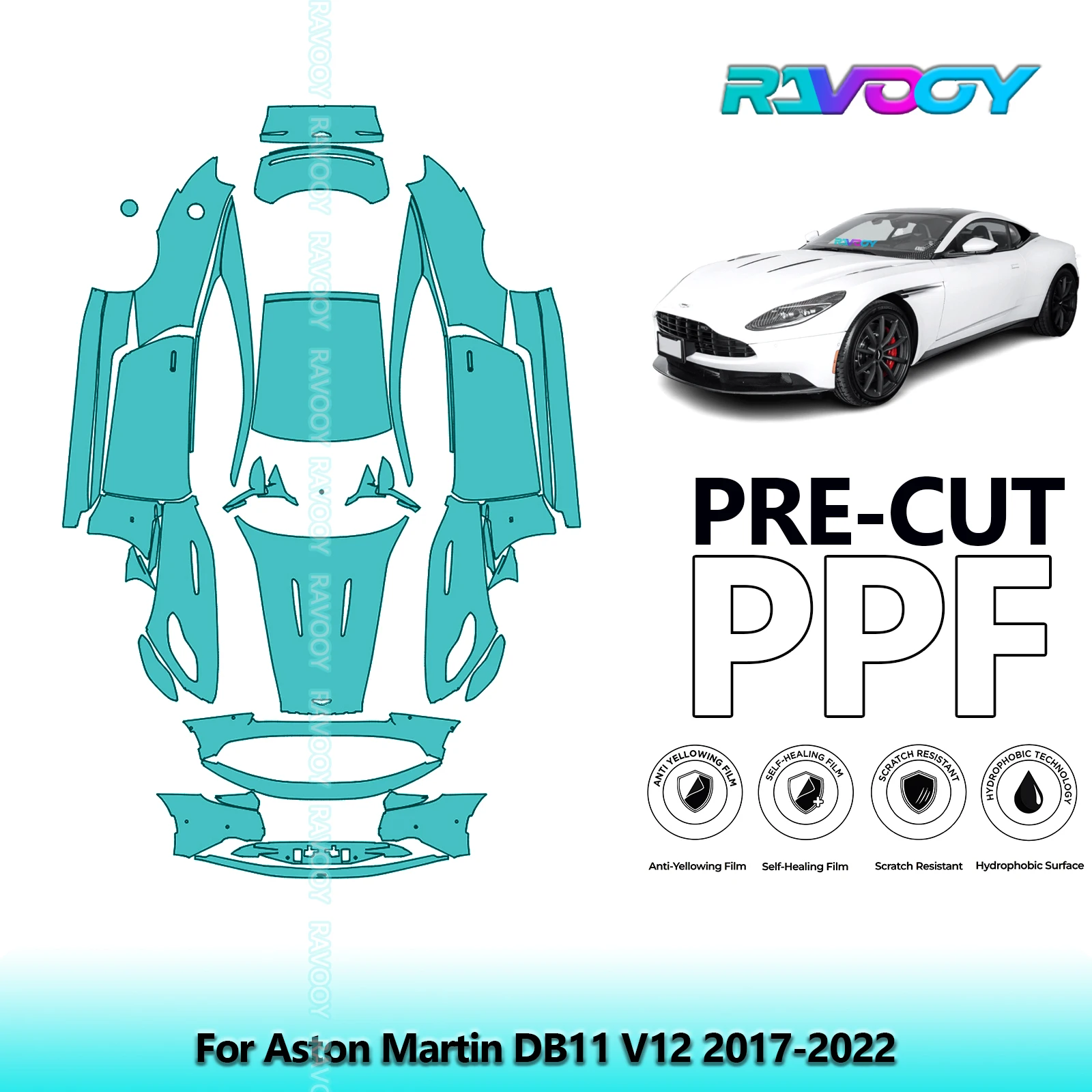 RAVOOY Custom-Fit Precut TPU PPF Full Vehicle Clear Bra Stone Guard EU UK For Aston Martin DB11 V12 2017-2022