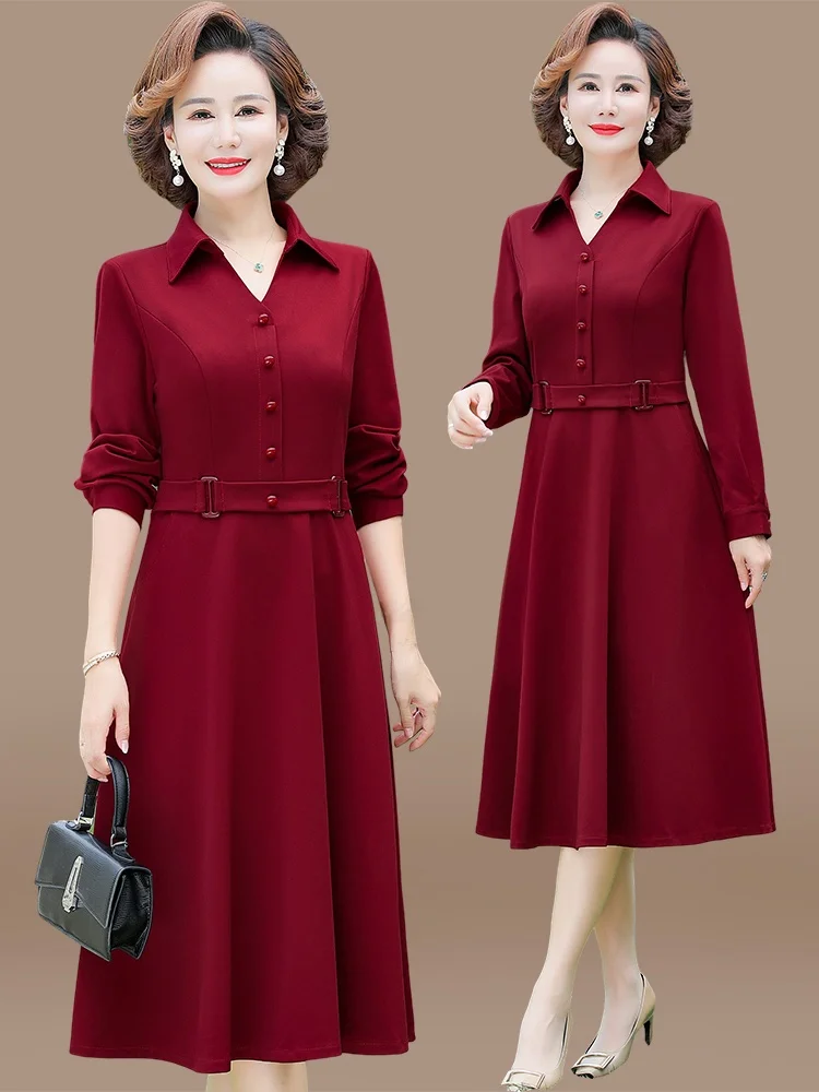 ele-long-wedding-dr-for-older-women-faionable-straight-cut-v-ne-midi-dr-polyester-fiber-regular-sve-suit-for