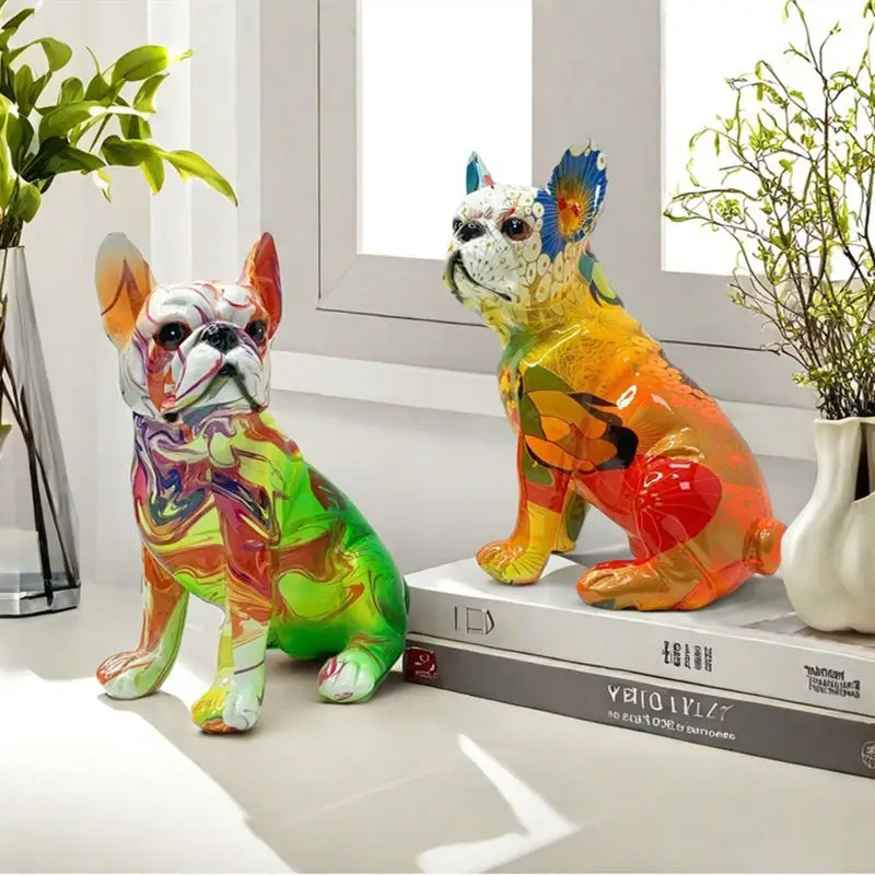 

Colorful French Bulldog Statue Graffiti Dog Resin Sculptures & Figurines Room Accessories Animal Art Crafts Home Desk Decoration