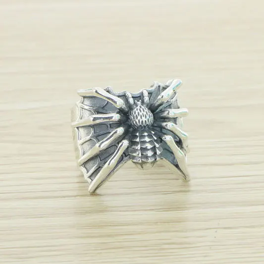 Domineering and exaggerated retro 925 sterling silver hip-hop punk style spider opening male ring niche personality index finge