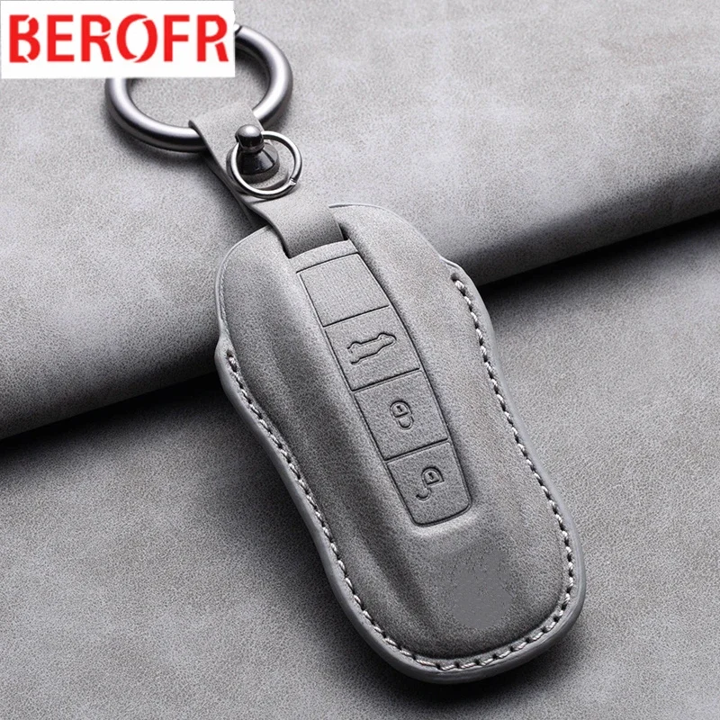 Custodia per chiave auto in pelle scamosciata per Porsche Cayenne 718 MACAN Panamera 911 Boxster 2020 2021 Smart Keyless Remote Fobs Proteggi la copertura