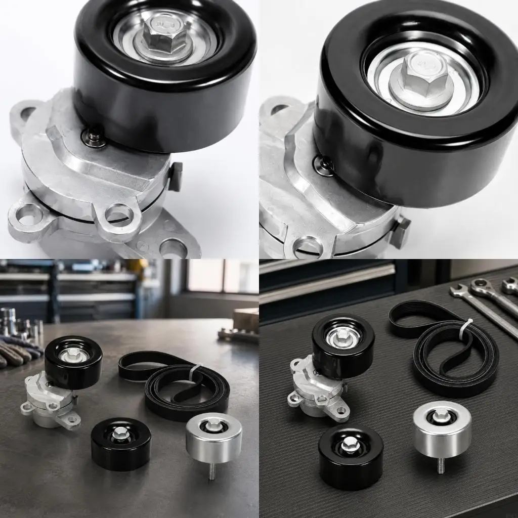Accessory Drive Belt Tensioner 11955JA10D with 2 Idler Pulleys and V-Ribbed Belt for Coordinated Engine Belt-Drive Part H9EE