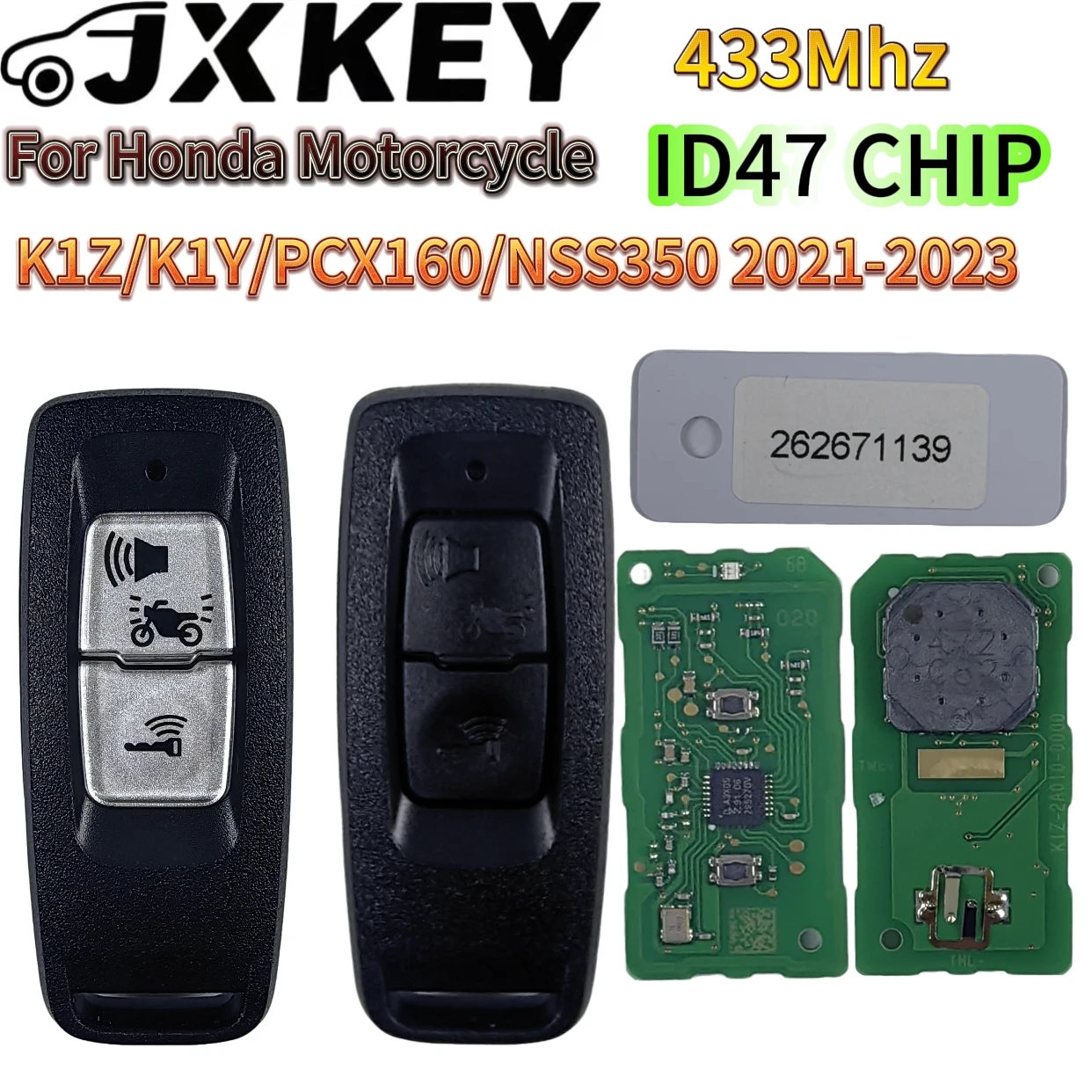 JXKEY  K1Z K1B K2S K2V K2C For Honda Motorcycle Remote Key 433.92MHz 47 Chip TXM004 35111-K1Z-U11 35121-K1Y-D11 35123-K1B-T1
