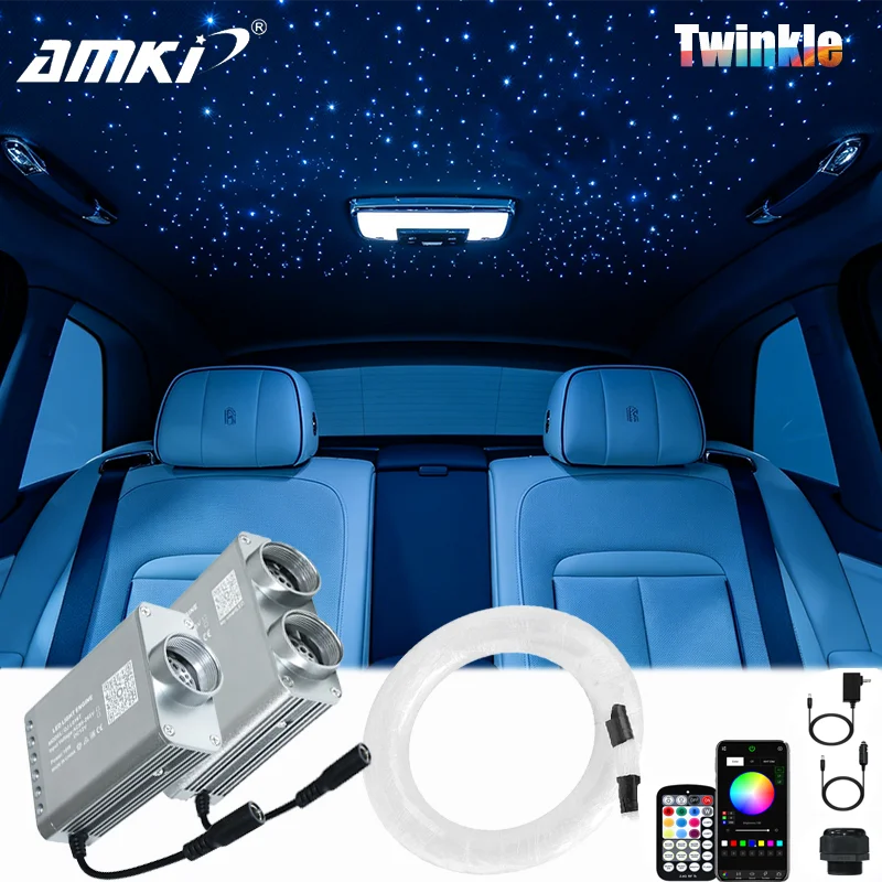 16W Twinkle Starlight Headliner Kit for Car Roof RGBW Starry Star Music APP Control Fiber Optic Ambient Light