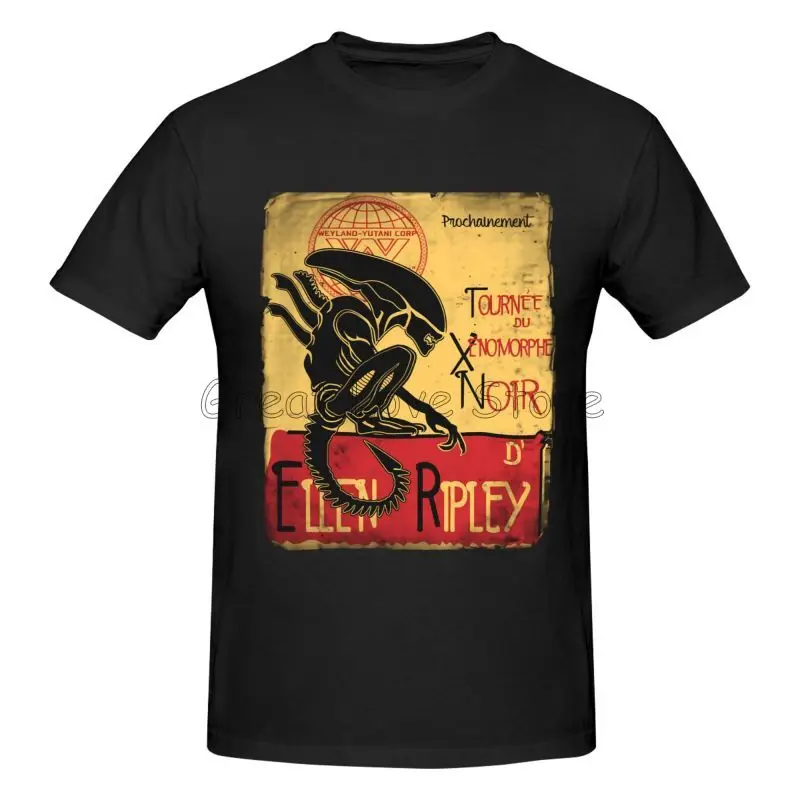 تي شيرت Tournee Du Xenomorphe Noir أساسي فريد من نوعه تي شيرت بتصميم غريب إلين ريبلي تي شيرت رجالي قطني غير رسمي تي شيرت فكرة هدية