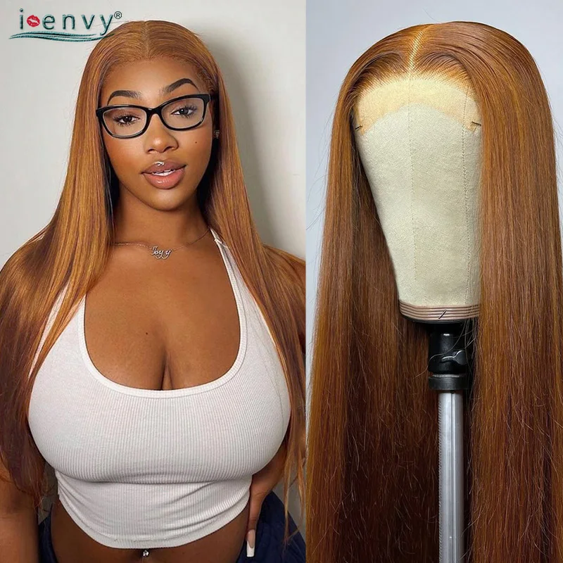 Pelucas de cabello humano Rubio jengibre naranja Frontal de encaje 13X6 Hd pelucas de encaje recto de hueso para mujeres pelucas delanteras de encaje de color rojo cereza