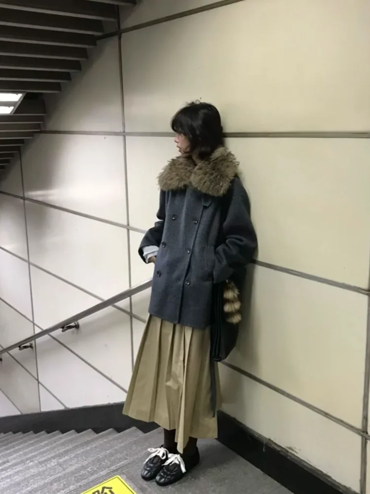Korea Chic Elegant Profile Woolen Coat Simple Office Lady All-match Slim High Street Minority Premium Outwears