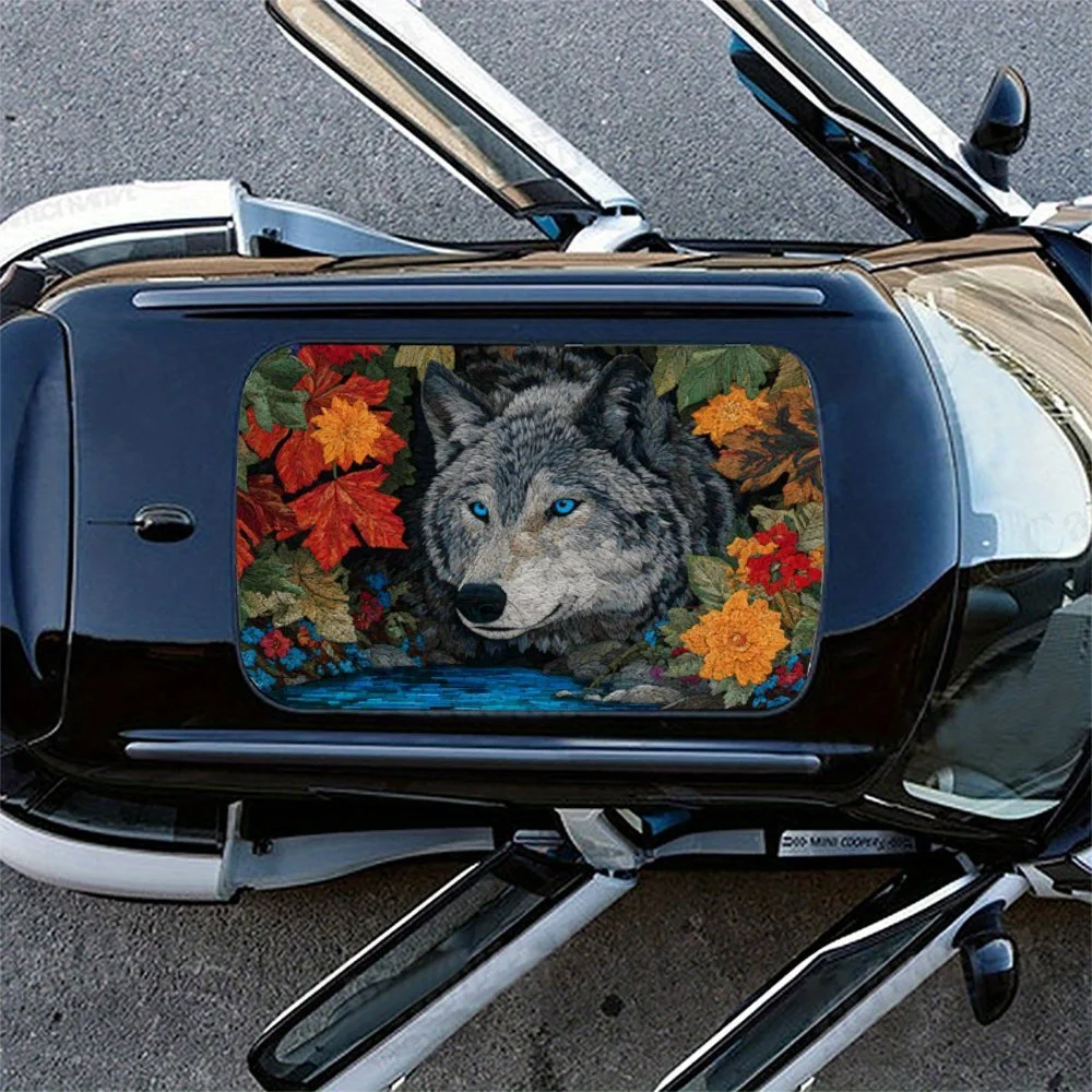 ملصق لفينيل سقف السيارة الكلاسيكي على شكل ذئب وزهرة، ملصق تلقائي، ديكور فني للمركبة، ملصق سيارة خارجي مقاوم للماء ذاتي اللصق #4