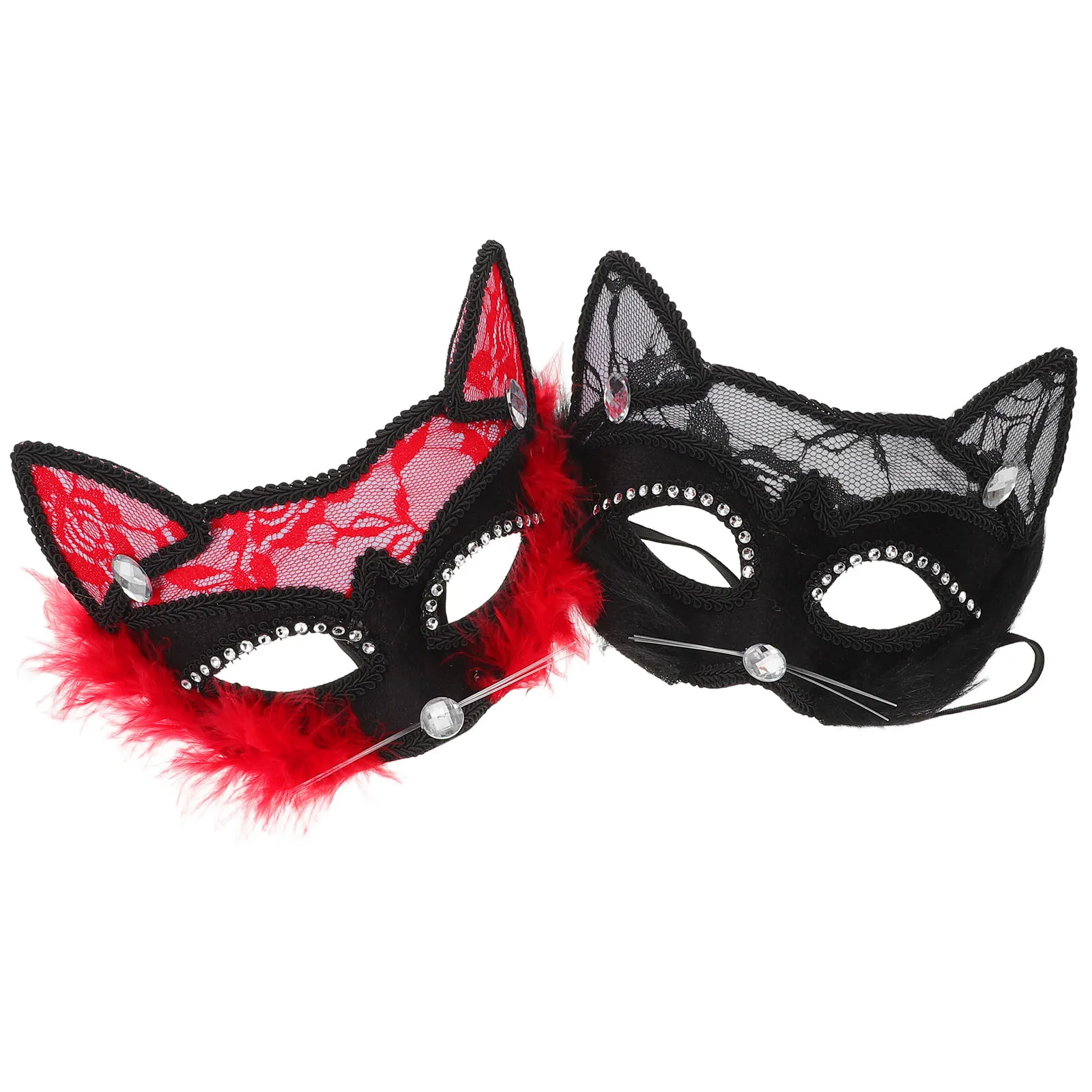 قطعتان من قناع القطط الأنيق من الدانتيل للنساء، أزياء تنكرية لحفلات الهالوين، إكسسوار تنكري، أقنعة قناع القط التنكرية