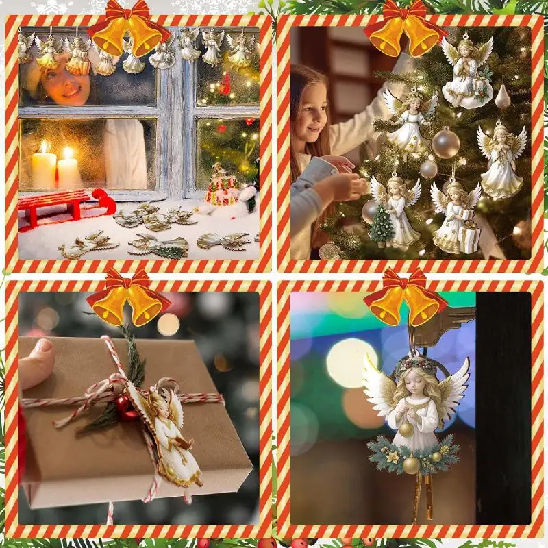 12 szt. Ozdób Świątecznych Vintage Drewniane Białe Aniołki Zawieszki Wesołych Świąt Nowy Rok Prezent Dekoracje na Choinkę