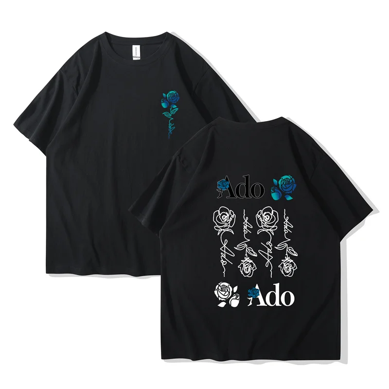 Ado Blue Rose T-shirts Wish World Tour Merch Tee Women Men Fashion Casual Harajuku Short Sleeve