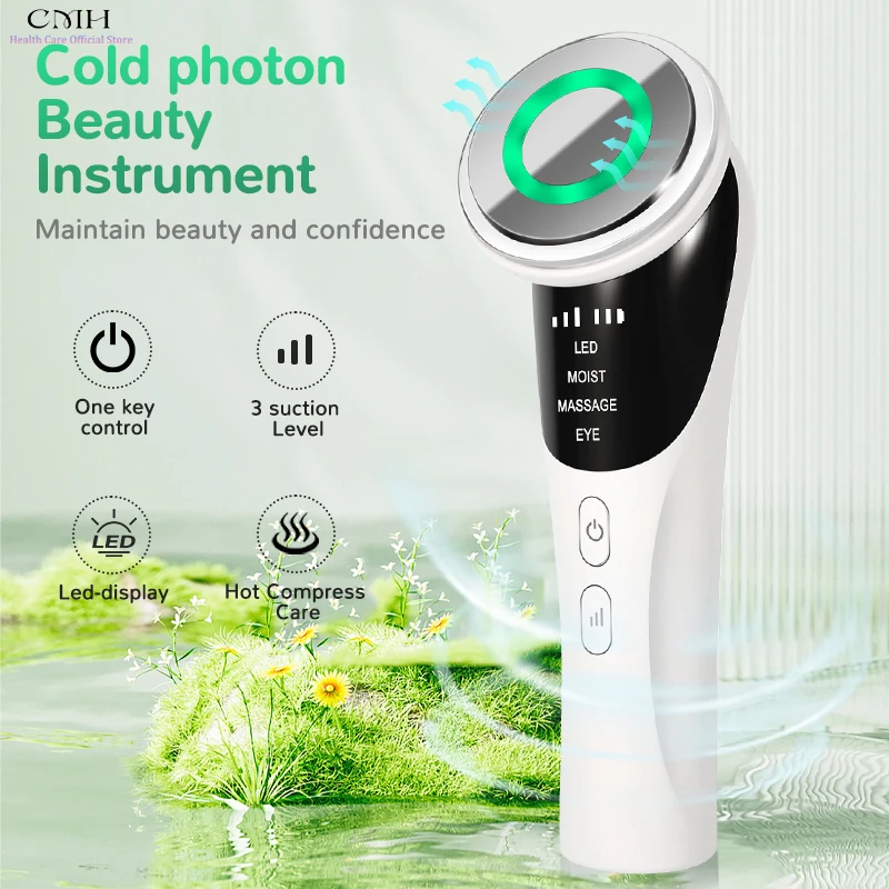4 in 1 Cold Photon Beauty Instrument LED Light Therapy Hot Cold Compress Facial Massager Anti Aging Skin Tightening Device Home