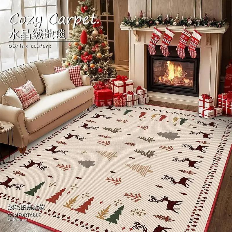 VIKAMA Christmas Reindeer Snowflake Living Room Rug Soft Plush Non Slip Floor Mat Festive Xmas Holiday Home Decor